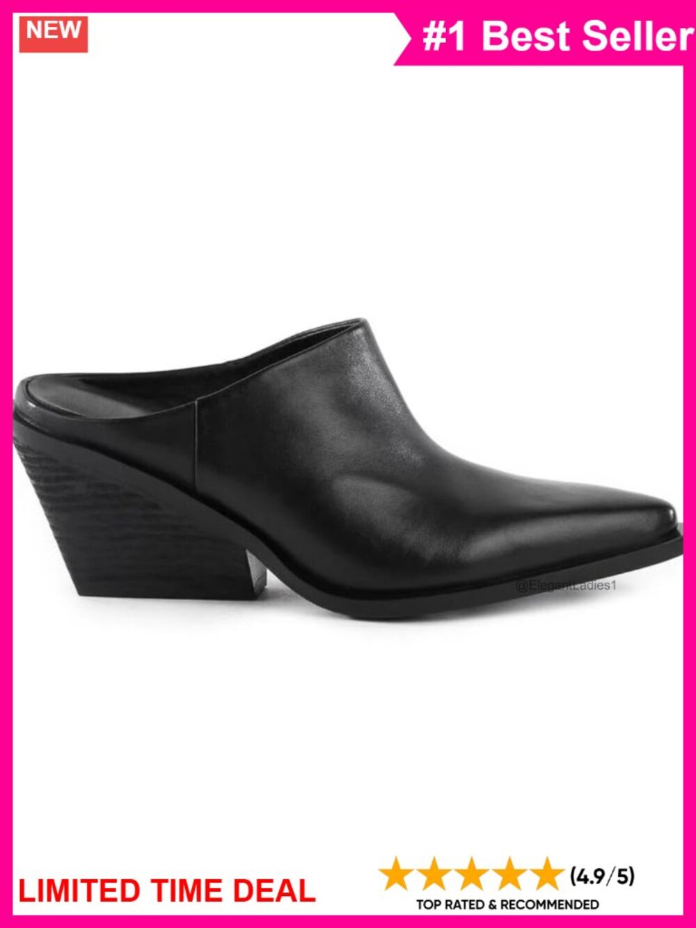Women's Faux Leather Mules Pointed Toe Stacked Block Heel Slip On Shoes